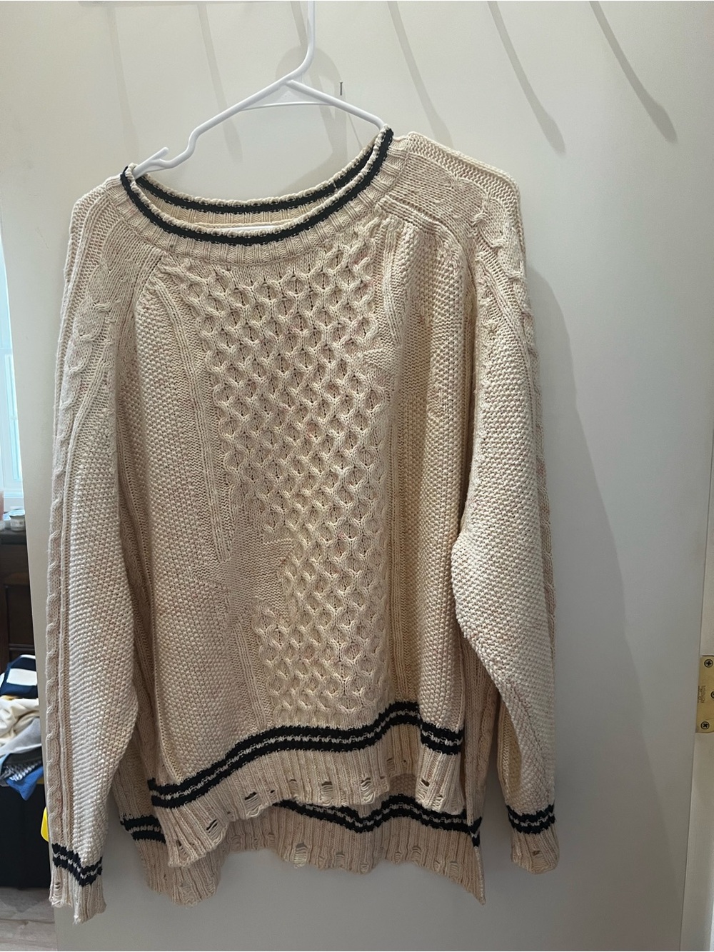 Pilcro-Anthropologie cable Knit Distressed Sweater- Oversized- Medium